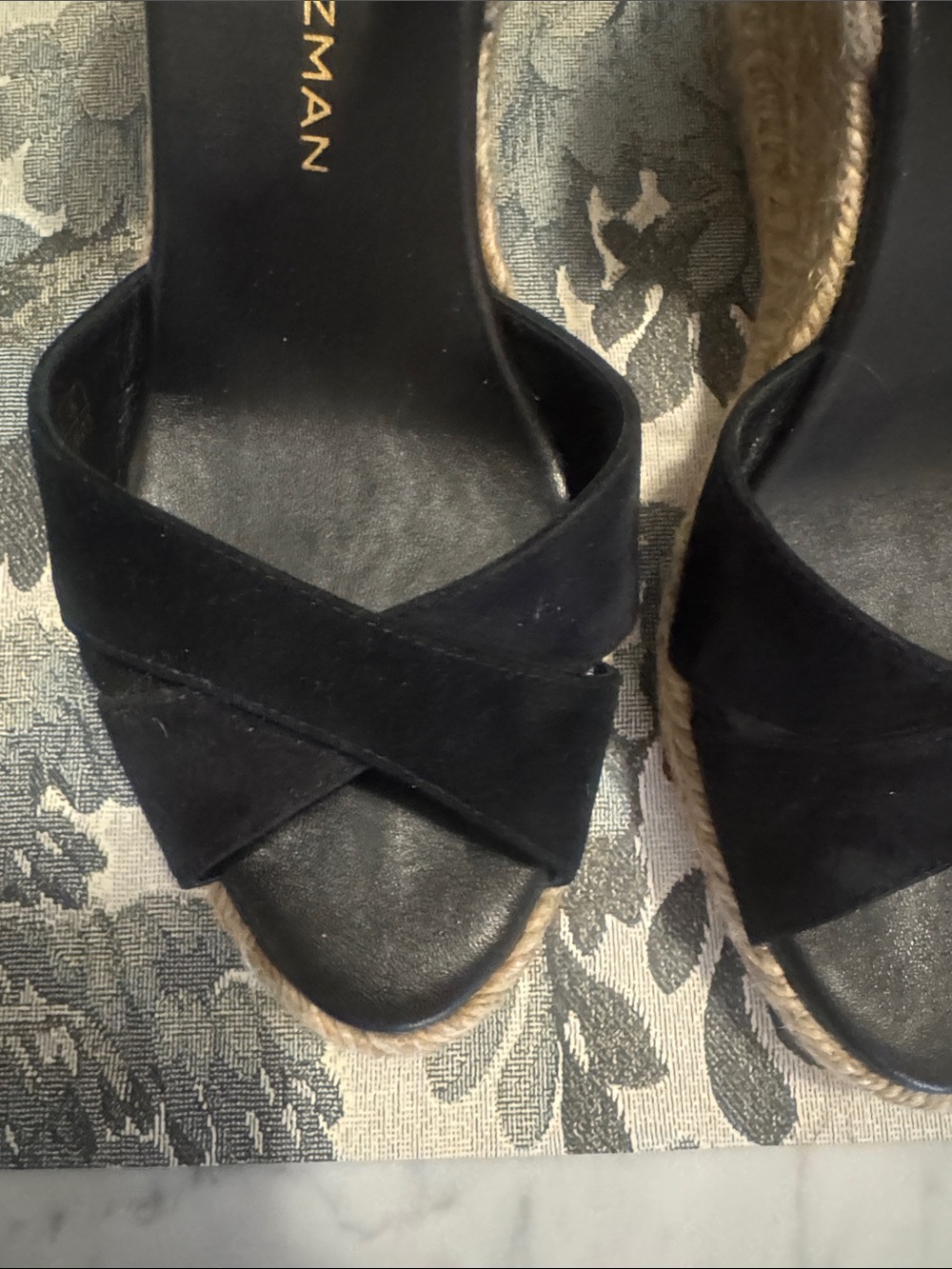 Stuart Weitzman Black Suede Espadrille Wedge Sandals - Picture 10 of 10